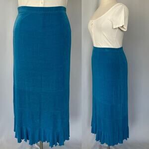 Y2K Tiered Skirt Plus Size 3X Blue Solid Ruffle Stretch Whimsical Fairy Boho Vtg